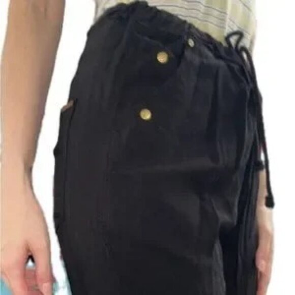 Michael Kors Black Cargo Pants with Gold Accoutrements, Shiny and Super Soft - Picture 12 of 13